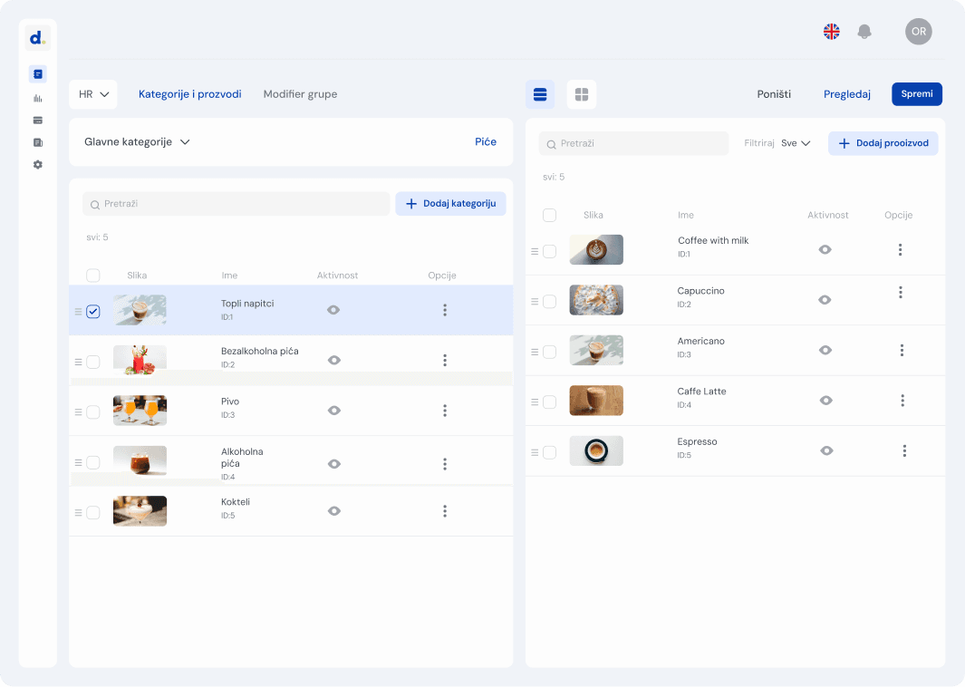 Administrativna ploča dotyourspot .menu, online aplikacija s QR kodom izbornika